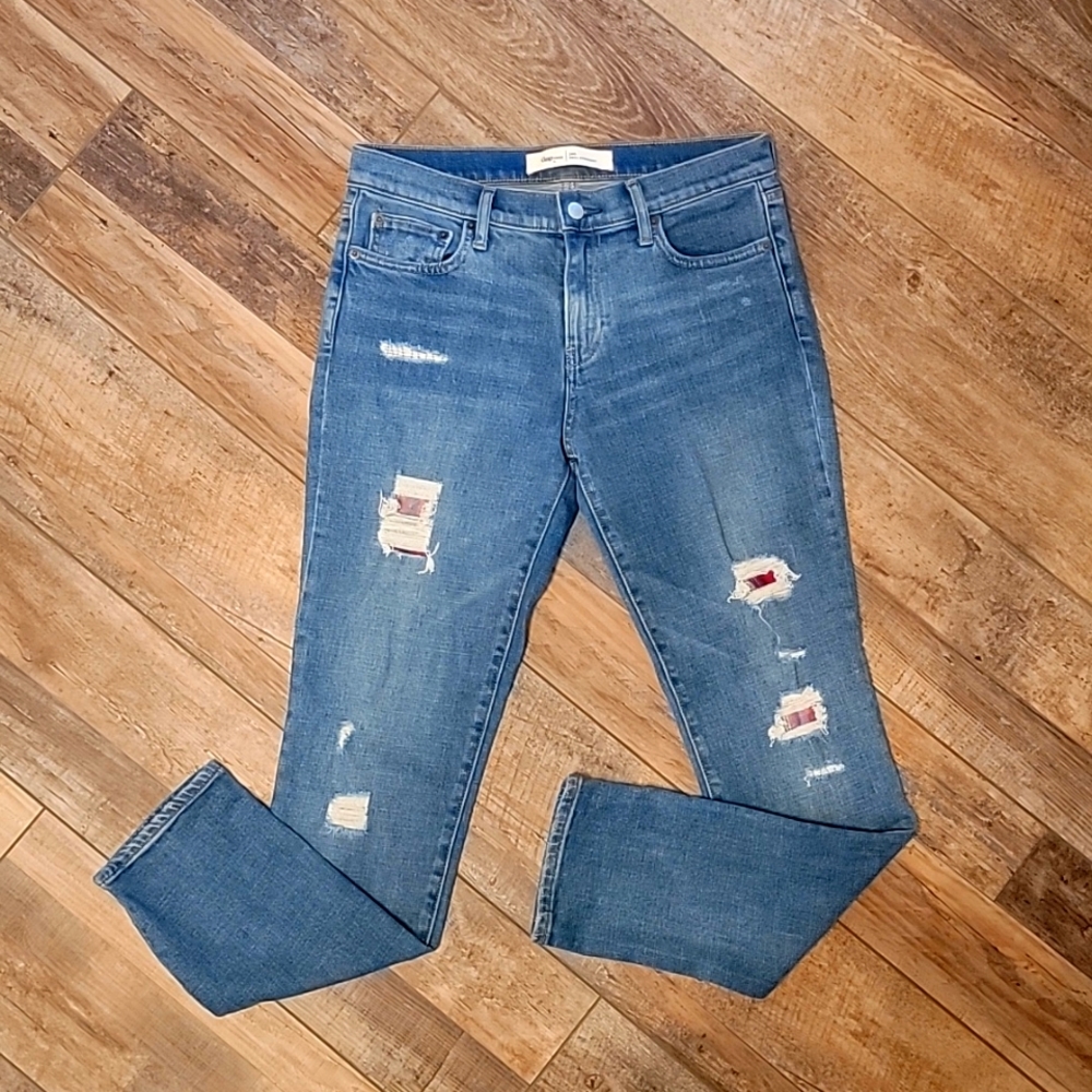 Y2K Style Gap Real Straight Flannel Patchwork Denim - Distressed. Size 29